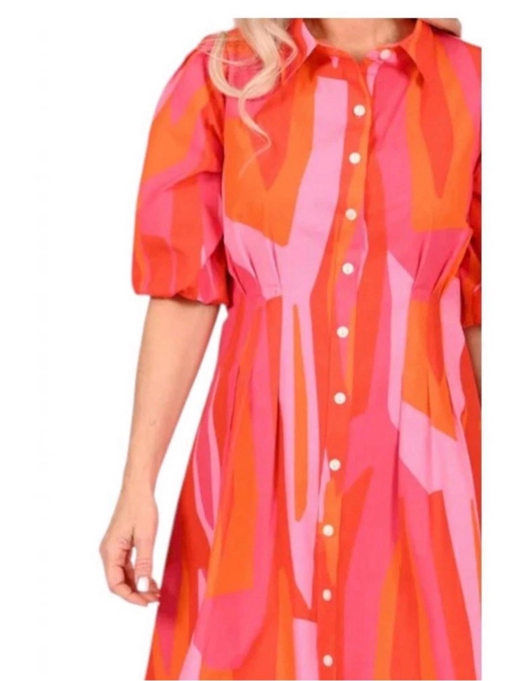 NWT Large SCAPA button down knee length  dress in orange/pink Lauren Perre - Picture 2 of 9